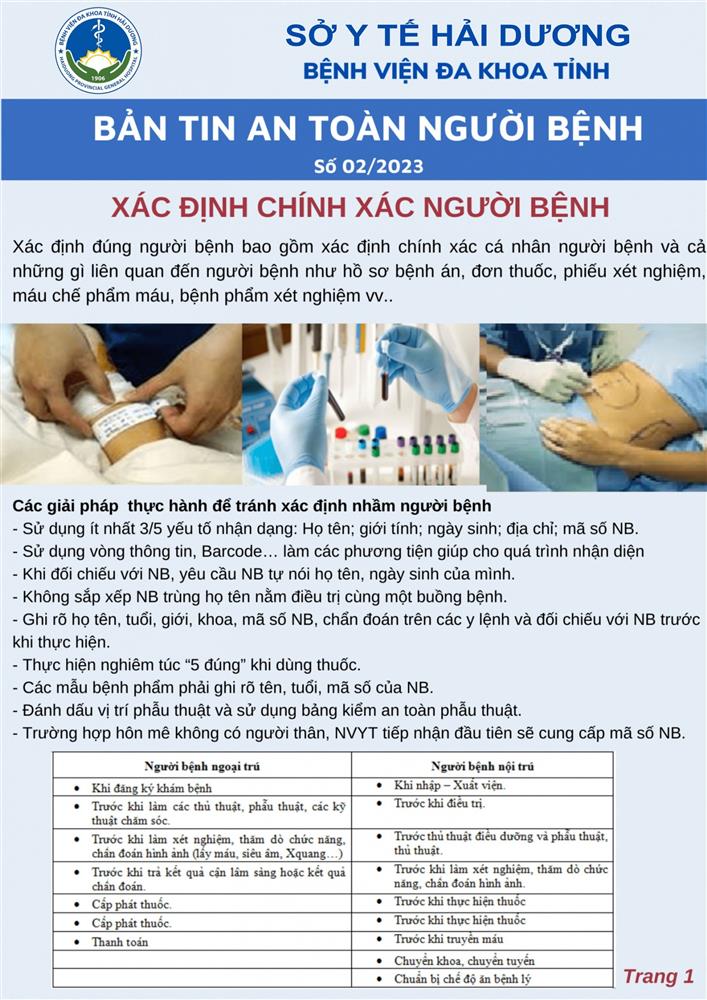 BẢN TIN AN TOÀN NGƯỜI BỆNH SỐ 2 NĂM 2023